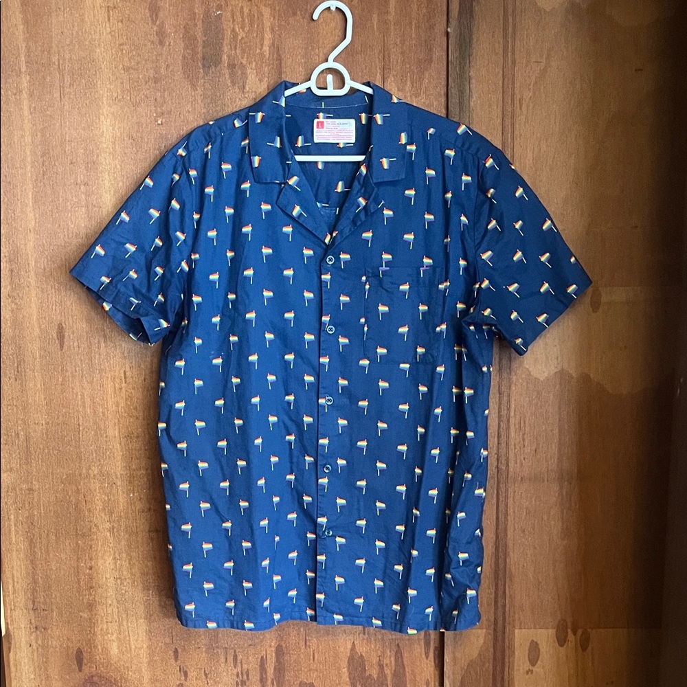 Target Blue Casual Button Down Shirt Pride Flag Pattern 🏳️‍🌈